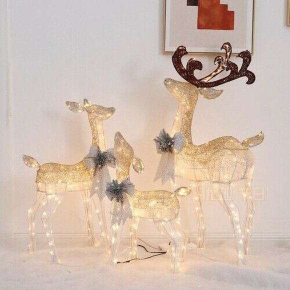 2021 Christmas Deer Cart Luminous Golden Christmas Deer Decoration Ornaments - Picture 2 of 5